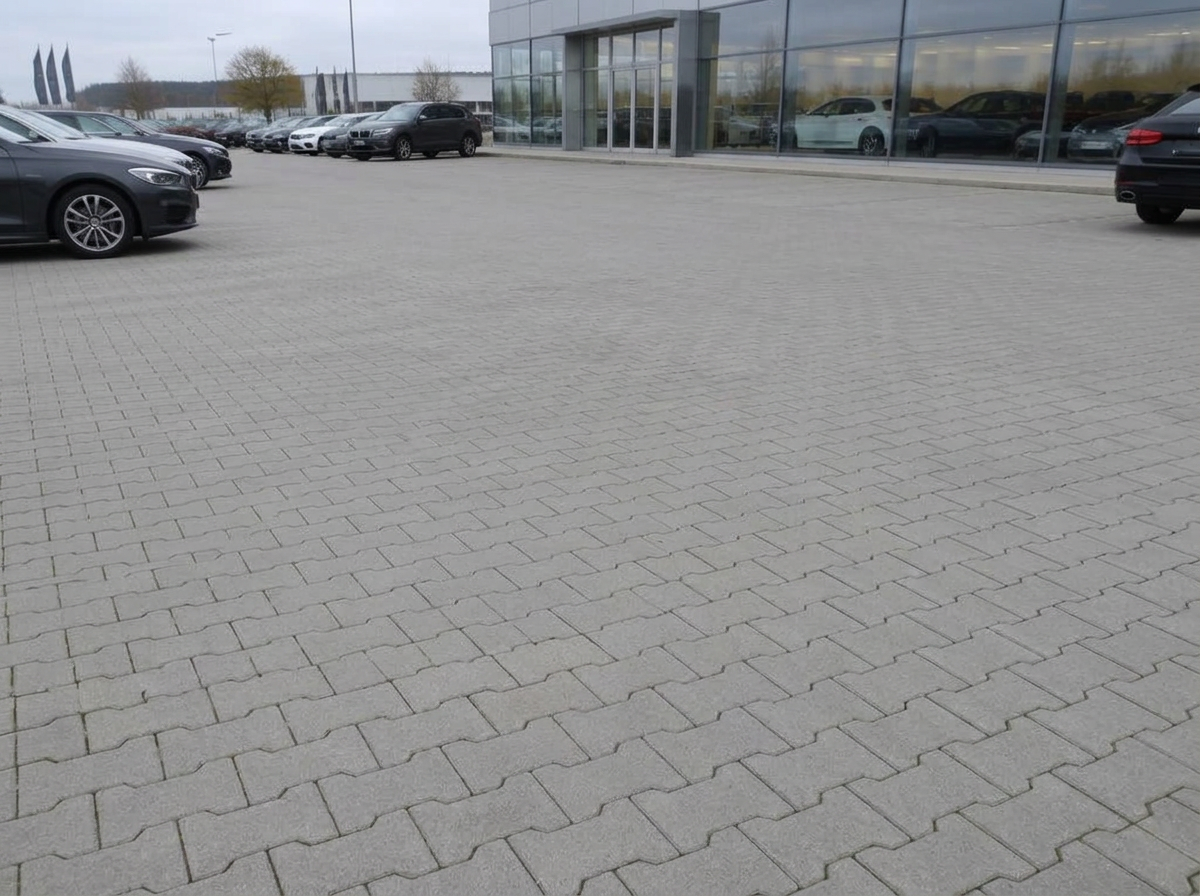 Gereinigte, gleichmäßig helle Autohaus-Vorfläche