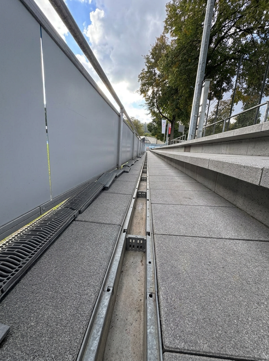 Tribüne – Laub & Belag nach der Reinigung
